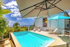 2 plages piscine (1 en bois, l'autre en carrelage)