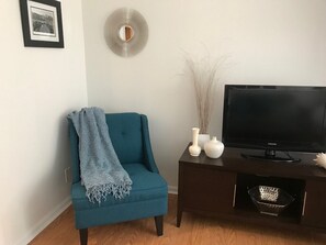 Large TV with premium channels.