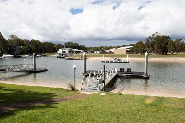 Private pontoon and sandy beach
