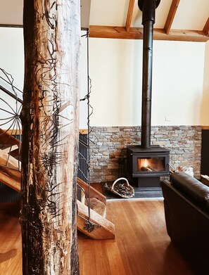 Architectural Features- scribbly Gum, live edge timber stairs, iron balustrade